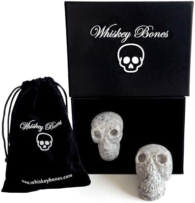Hand Carved Granite Whiskey Stone Skulls Set for Whiskey Lovers - Set of 2 Whiskey Stones for a Chilled Drink Every Time
