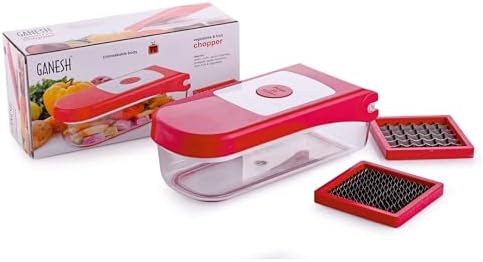 Ganesh Plastic Chopper Vegetable and Fruit Cutter, Red Pack of 1