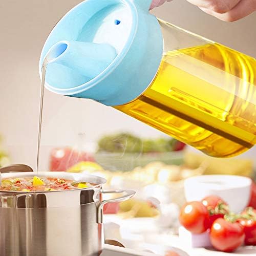 Olive Oil Dispenser, 20 oz / 600 ML, Oil and Vinegar Glass Cruet Bottle Container, Clear Condiment Pots, Seasoning Spice Storage Jar, BPA-FREE, Chef, Professional, Blue