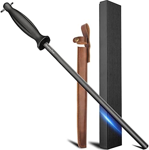 12-Inch Knife Sharpening Rod, Carbon Steel Honing Rod with Black Handle