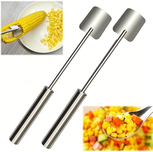 Manual Corn Stripper, Effortless Corn Kernel Remover Tool, Handheld Corn Peeler for Fresh & Cooked Corn on the Cob (2Pcs Silver)