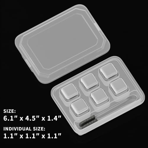 ShanSon Wine Chillers Metal Ice Cube 6 PCS Stainless Steel Whiskey Stones Reusable Whiskey Rocks Beverage Chilling Stones for Scotch and Bourbon Drinking Gifts Set for Men Dad Husband,Silver