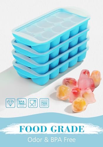 DOQAUS Ice Cube Tray with Lid and Bin, 4 Pack Ice Bucket Kits for RV
