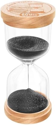 60 Minute Sand Timer Hourglass, Beech Wood Hourglass Sand Clock, Small Black Wooden 60 Min Hour Glass, 1 Hour Sandglass, Reloj De Arenai, Classroom, Game, Kitchen, Home, Office, Decorative