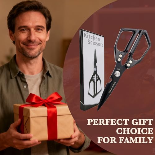 Kitchen Scissors, Heavy Duty Stainless Steel Kitchen Shears, Sharp Black Meat Scissor, All-Purpose Poultry Scissors, Japanese-Style Cooking Shears for Turkey, Chicken, Thanksgiving, Christmas
