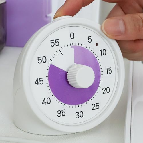 Tiempo Round 60-Minute Visual Analog Timer, Pause Function, 6 Alarm Modes, Magnetic Productivity Focus Desk Timer for Kids, ADHD, Study, Work, Kitchen, Purple