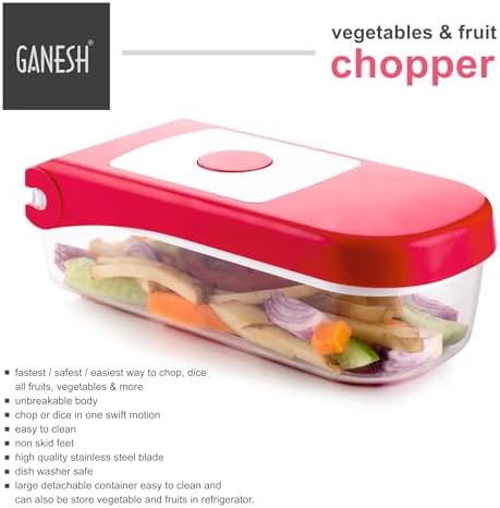 Ganesh Plastic Chopper Vegetable and Fruit Cutter, Red Pack of 1