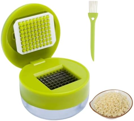 Manual Garlic Masher, Stainless Steel Blade Garlic Mincer Crusher with Peeler and Cleaning Brush, Hand-Press Garlic Chopper Grater for Ginger, Nut, Herb (1PCS)