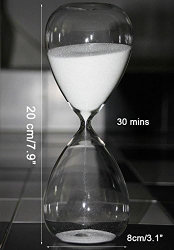Large Fashion Colorful Sand Glass Sandglass Hourglass Timer Clear Smooth Glass Measures Home Desk Decor Xmas Birthday Gift (30 Minutes, White)