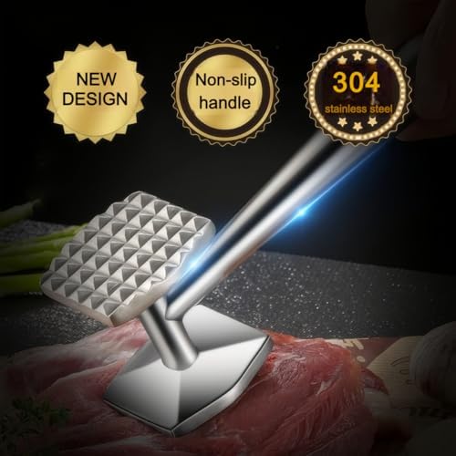 AMOZO Meat Tenderizer 304 Stainless Steel Meat Hammer – Premium Meat Tenderizer Mallet Stainless Steel – Pounder For Tenderizing and Pounding Steak, Beef And Poultry,Dishwasher safe.