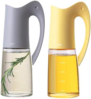 Ankou Auto Flip Lid Oil Dispenser Bottle for Kitchen-20oz 580ml Set of 2 Glass Olive Oil Dispenser Bottles with Scale, Oil and Vinegar Condiment Storage Container Set, Non-Drip Spout, Leakproof