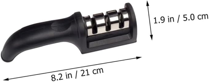 Professional 3-Stage Knife Sharpener with diamond, tungsten steel and ceramic slots. Sharpen kitchen knives, chef knives and scissors easily with this non-slip manual sharpener. (Black)