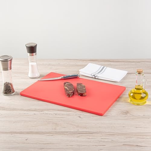 Restaurantware-Chef 101 18 x 12 Inch Cutting Board, 1 Color Coded Chopping Board - No Scratch, Dishwashable, Red Plastic Cutting Mat, No Slip, Reversible, For Raw Meat