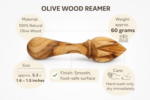 Zuluf Olive Wood Citrus Reamer Set of 2, Handcrafted Wooden Lemon Juicer and Lime Squeezer with Ergonomic Handle, Deep Grooves Manual Juice Extractor for Oranges, Natural Kitchen Tool