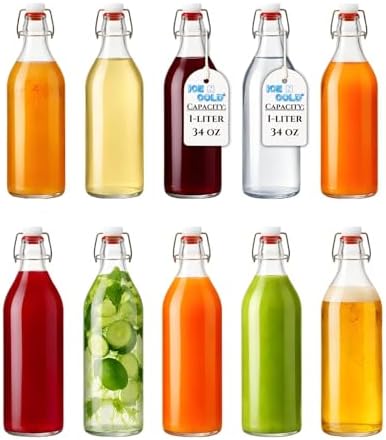 ICE N COLD Glass Swing Top Bottles | Flip Top Glass Bottles for Limoncello, Syrups, Oils, Vinegar, Extracts & Beverages | Airtight Reusable Glass Bottles (24-Pack, LARGE (1L | 34oz))