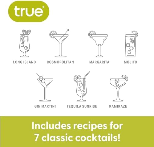 True Glass Cocktail Shaker with 7 Classic Recipes and Measurements for Cold Brew Cocktails, Home Bar Accessories, Bar Tools, Bartender Gifts, Hosting Essentials, 13.5 oz, Set of 1, Clear