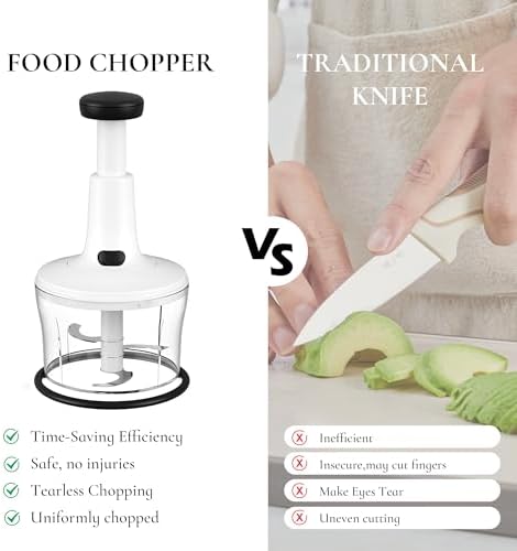 Manual Hand Push Food Chopper with Egg Whisk & Salad Spinner