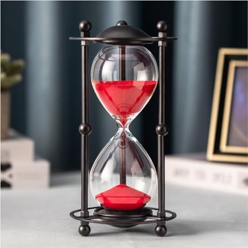 Hourglass Timer 30 Minute, Black Metal Sand Timer, Red