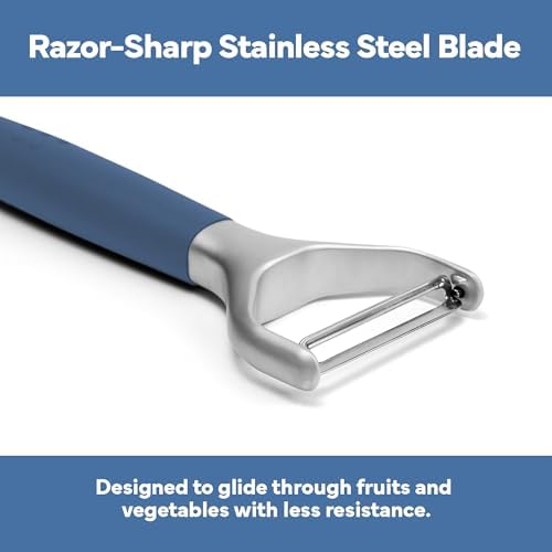 Misen Stainless Steel Vegetable Peeler - Dishwasher Safe Y Peeler - Easy to Use with Potatoes, Cabbage, Carrots, and More - Progessional Grade Kitchen Tool - Blue