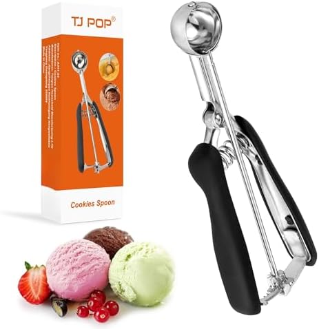 TJ POP Small Melon Baller Scoop 30 mm, TJ POP Professional Cookie Scoop 2/3 Tbsp, Stainless Steel Ice Cream Scoop, Good Soft Grips, Quick Trigger Release