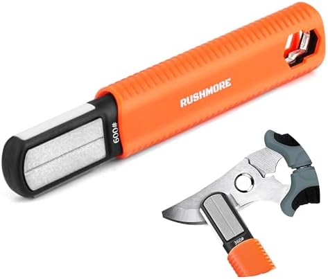 RUSHMORE Garden Tool & Knife Sharpener, 5-in-1 Multipurpose Carbide & Ceramic Blades for Pruners, Loppers, Hedge Shears, Scissors, Axes, Machetes & Lawn Mower Blades – Repairs & Hones Edges