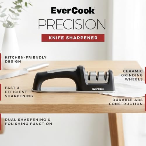 Precision Knife Sharpener for Kitchen Knives, 3-Stage Diamond Sharpening System (360/600 Grit), Non-Slip EVA Base, Stainless Steel Accents