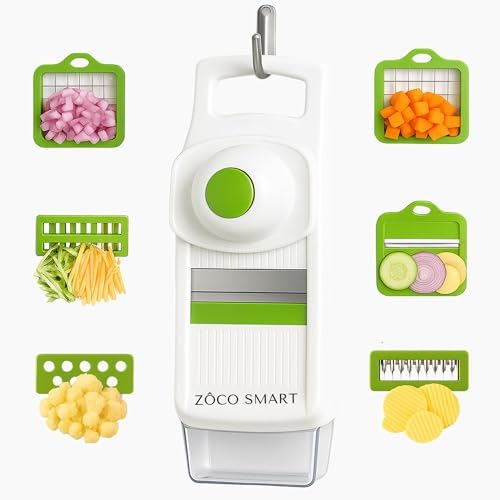 Vegetable Chopper & Mandoline Slicer – 14-in-1 Food Chopper, Vegetable Cutter, Dicer & Kitchen Slicer with 8 Stainless Steel Blades, Onion Chopper, Non-Slip Base & Safety Hand Guard by Zôco Smart