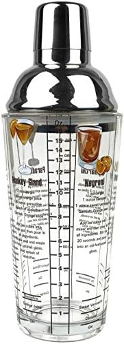14 oz Recipe Glass Cocktail Shaker With Strainer Top - Includes 6 Cocktail Drink Recipes (Gin Theme)