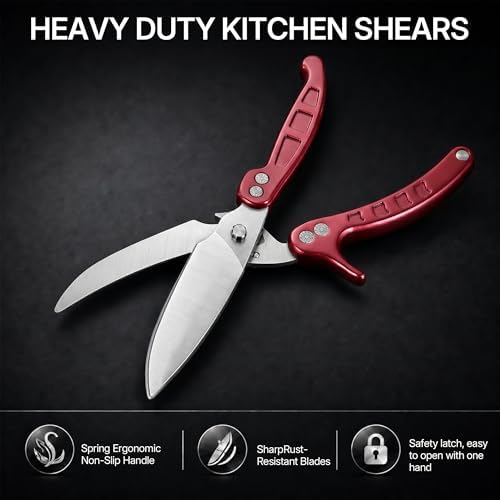 Kitchen Scissors All Purpose Heavy Duty, Stainless Steel Heavy Duty Kitchen Shears for Bone, Poultry, Chicken, Vegetable, Meat & Seafood Cooking Food Scissors With Safety Spring Lock