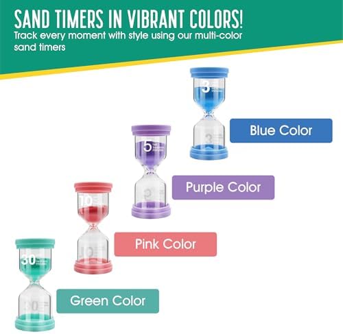 Sand Timer for Kids 4 Pack Colorful Hourglass 3min, 5mins, 10mins, 30mins Sand Clock Timer for Classroom, Games and Kids Room