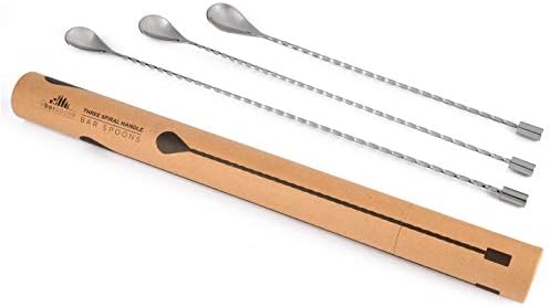 A Bar Above Bar Spoon Set of 3 in 12, 15, and 17 Inch, Spiral Handle