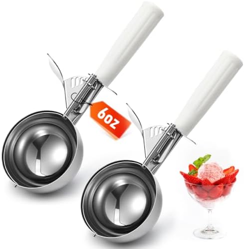 Reallnaive 2 Pcs Ice Cream Scooper with Trigger, 6 oz, White