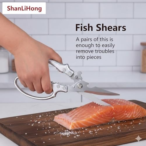 Kitchen Scissors: Heavy-Duty Poultry Shears That Effortlessly Cut Through Bones, Fish, Veggies & Nuts. Crafted from 3Cr13 Stainless Steel. (All-Purpose Scissors, Kitchen Shears)