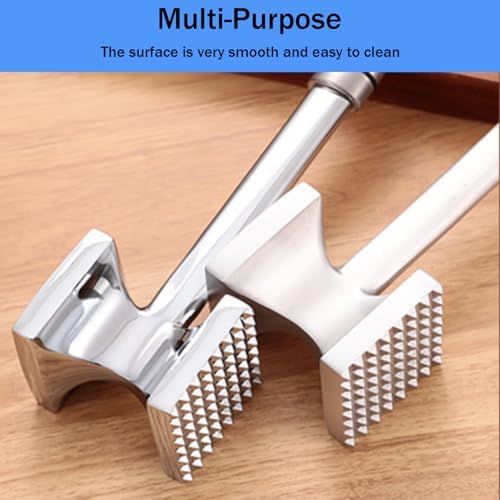 Meat Tenderizer Hammer, Stainless Steel Handle & Aluminum Alloy Double-Sided, 2-in-1 Steak Tenderizer, Food-Grade One-Piece Seamless, 250g Heavy Duty for Pounding Garlic, Cucumber, Nuts, Shellfish