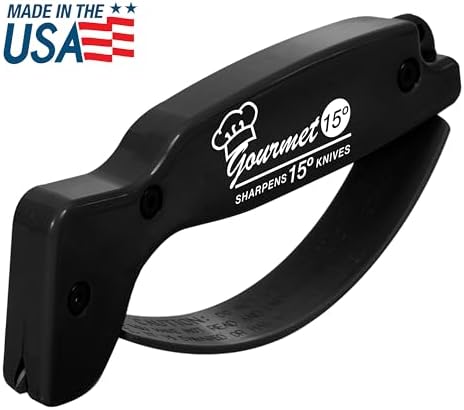 AccuSharp Gourmet Series, 15 Degree Knife Sharpener for Gourmet Knives, Diamond-Honed Tungsten Carbide Reversible Blades, Hones & Refines Straight-Edge or Serrated Gourmet Knives, Hand-Held, Black