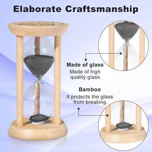SuLiao Wooden Sand Timer 60 Minute Hourglass, Bamboo Sand Clock, Small Black Sand Watch 60 Min, Reloj De Arena Hour Glass Sandglass for Home Office Decorative Game Classroom