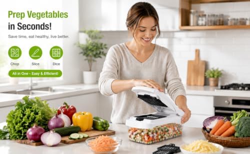 18-in-1 Vegetable Chopper Set, Food Dicer & Mandoline Slicer with Container, Onion Cutter, Stainless Steel Blades, BPA-Free, Dishwasher Safe Kitchen Vegetable Cutter