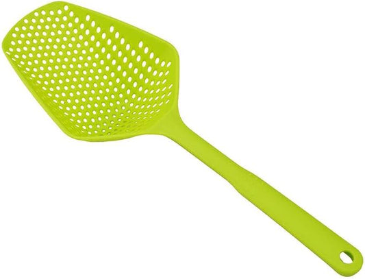 SEIWEI Large Strainer Spoon, Long Handle Tool Colander Draining Scoop, Heat-Resistant Pasta Strainer Cooking Kitchen for Spaghetti, Noodles, Veggies, Non-Slip Grip & Hanging Loop, 13.5'', Green