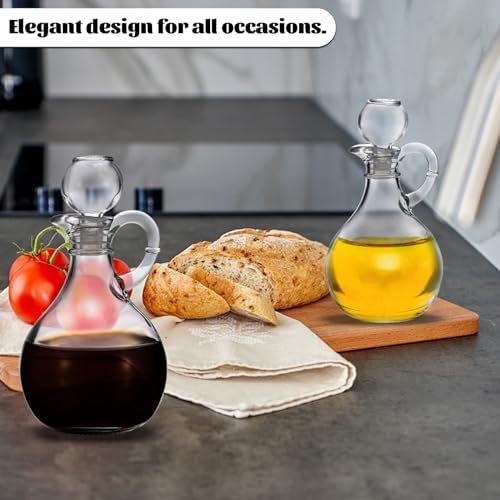 BSTKEY Set of 2 Olive Oil Dispenser Bottle with Stopper, 310ml Round Glass Cruet Bottles Dispenser for Kitchen, Salad Dressing Bottles, Cruets for Vinegar and Oil