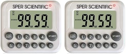 Sper Scientific Digital Count Up/Down Timer with Audible & Visual Alarm 810003 – Timer with Large Display, Loud Alarm & Up to 99 Minute Countdown - for Labs, Cooking, Workouts, Classroom & more - 2 pc