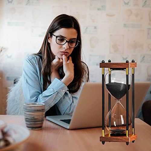 Hourglass 60 Minute Sand Timer: Large 10 Inch Decorative Wooden Sand Clock,Reloj De Arena para Decoracion, Vintage Sand Watch 60 Min, 1 Hour Glass Sandglass for Home Office Desk Decor, Black