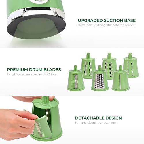 SUSTEAS Rotary Cheese Grater Hand Crank, Kitchen Shredder Vegetable Slicer