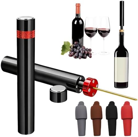 Air Pump Wine Bottle Opener, Air Pressure Pump Wine Bottle Opener with 4 Silicone Wine Stopper, Needle Type Wines Cork Opener Travel Portable Pocket Corkscrew Bottles Opener for Party (Red)