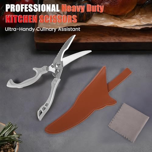 ANDONG Upgrade Heavy Duty Stainless Steel Kitchen Scissors - Professional Poultry Shears for Bone, Meat, Chicken, Fish, Turkey, Vegetables,Spring Loaded Multipurpose Ultra Sharp Utility Scissors