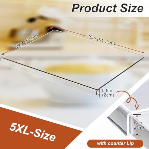 JJL Acrylic Cutting Board with Counter Lip, Anti-Slip, 36 x 24 Inches, Clear – Perfect for Cutting Bread, Meat, and Vegetables, Ideal Choice for Kitchen Countertop Décor