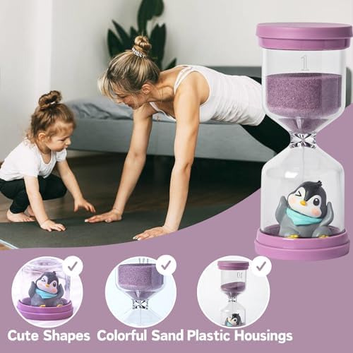 1 Minute Sand Timer,Hourglass Timer in Macaron Purple with Penguin Pattern
