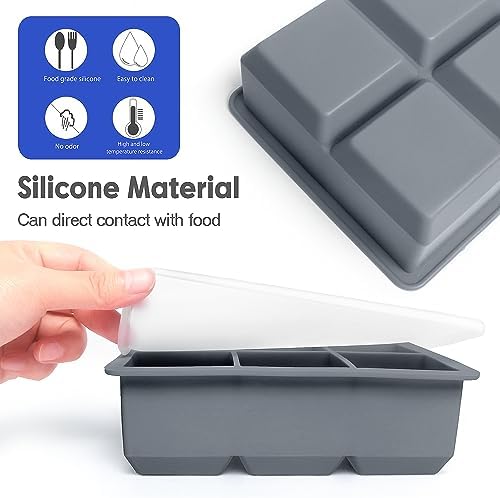 Excnorm Silicone Ice Cube Trays, 3‑Pack Large Square Molds with Lid