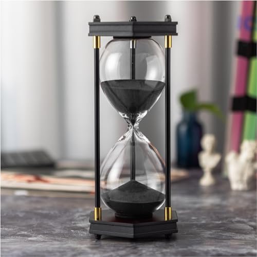 Hourglass Timer 60 Minute, Hexagon Wooden Sand Timer, Black