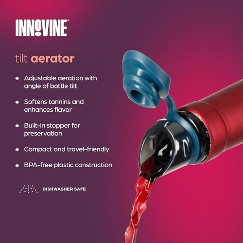 Innovine Wine Aerator Pourer with Built In Stopper, Tilt Design to Enhanced Flavor and Smooth Taste, Easy Pour, No Drip, Perfect for Red & White Wines, Home Bar Accessories, Set of 1, Dark Teal