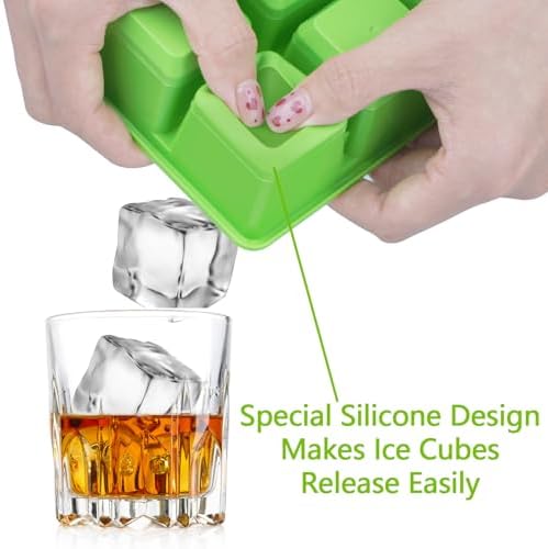 Large Ice Cube Trays 2 Pack, Silicone Easy-Release and Flexible Ice Cube Molds with Lids,1.8" Big Square Cubed Ice Trays for Whiskey and Cocktail, BPA Free and Dishwasher Safe (Green)